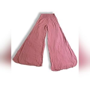 Sincerely Jules PinkGauze Split-Leg High-Rise Smocked Waist Boho Pants, Size L